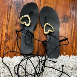 INC (I.N.C)Black and Gold Heart Sandals